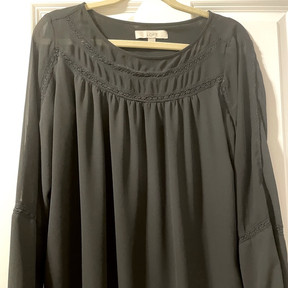 LOFT Black Lace Detail Blouse